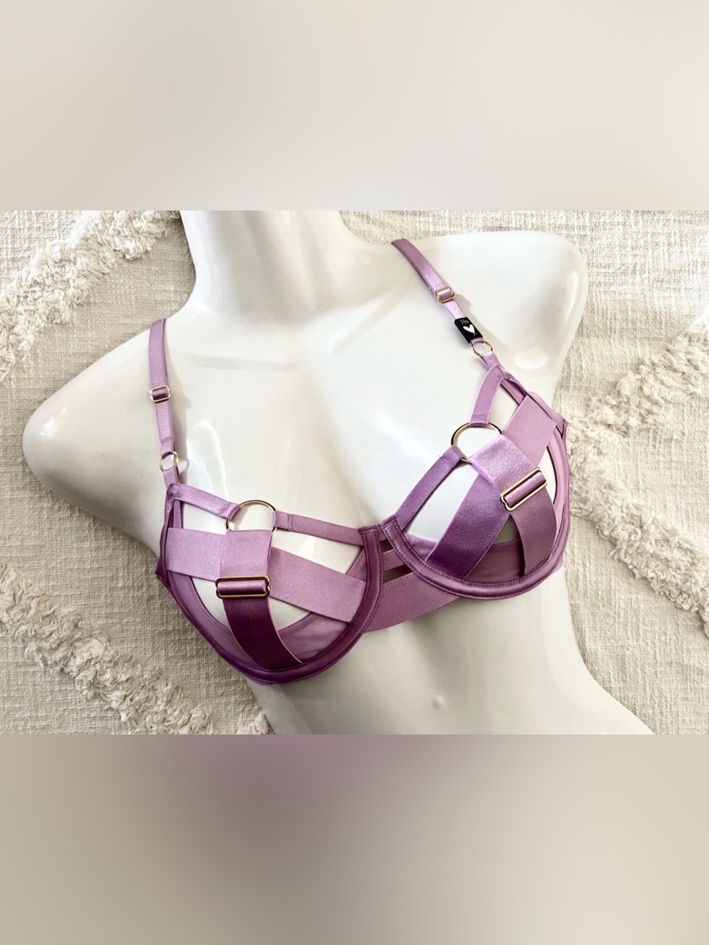 Lavender Strappy Underwire Bra with Gold Rings